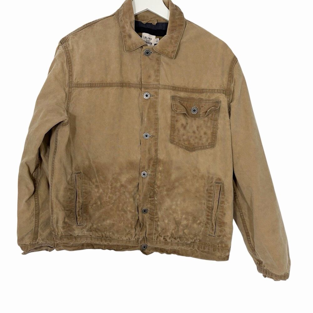 Flint and Tinder USA Made Waxed Trucker Jacket Brown Large Distressed
